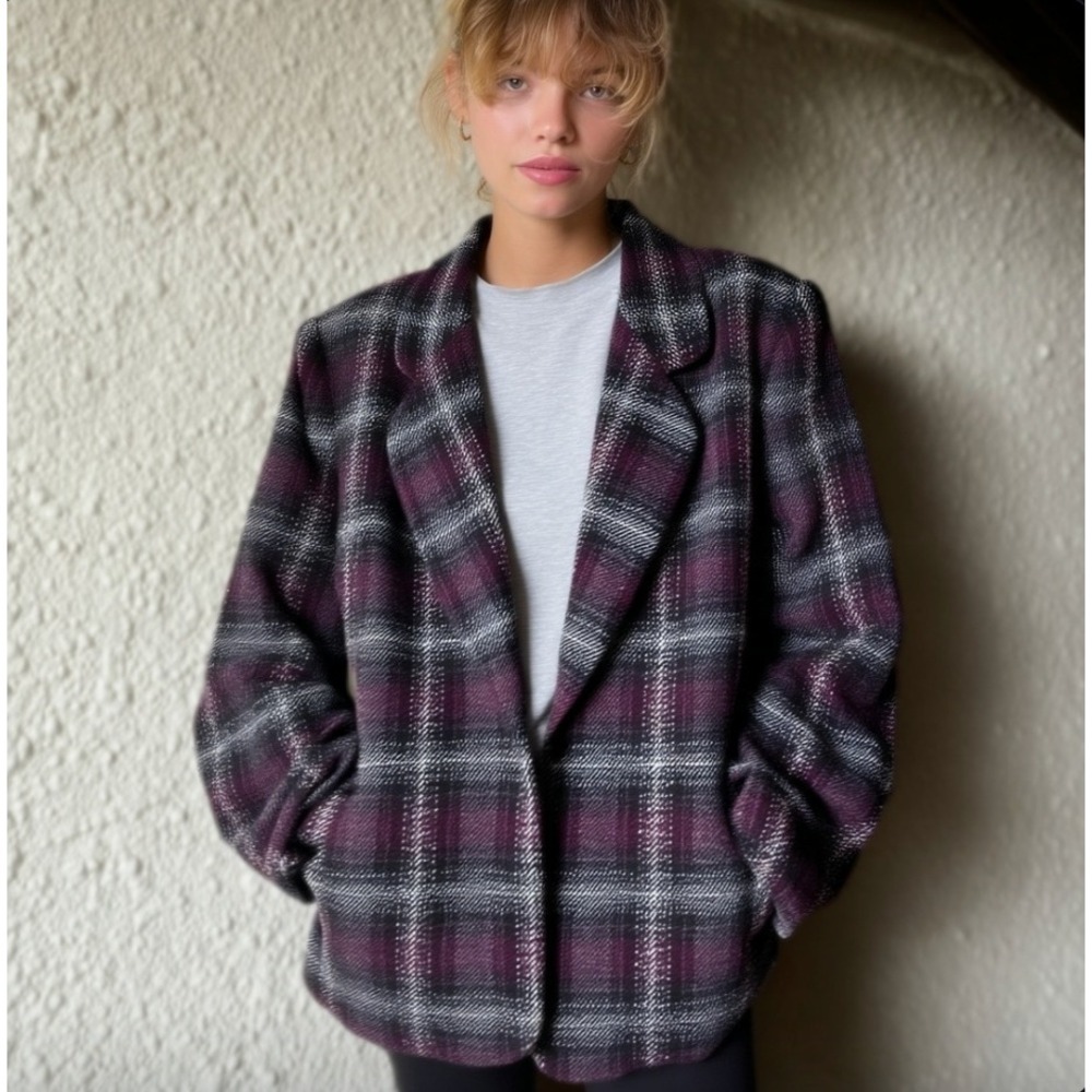 Vintage 90s Purple and Black Plaid Blazer